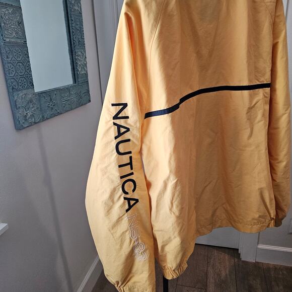Vintage Nautica Gold/Blue Zip Up Wind Breaker Hidden Hood Mens Size XL - Picture 7 of 11